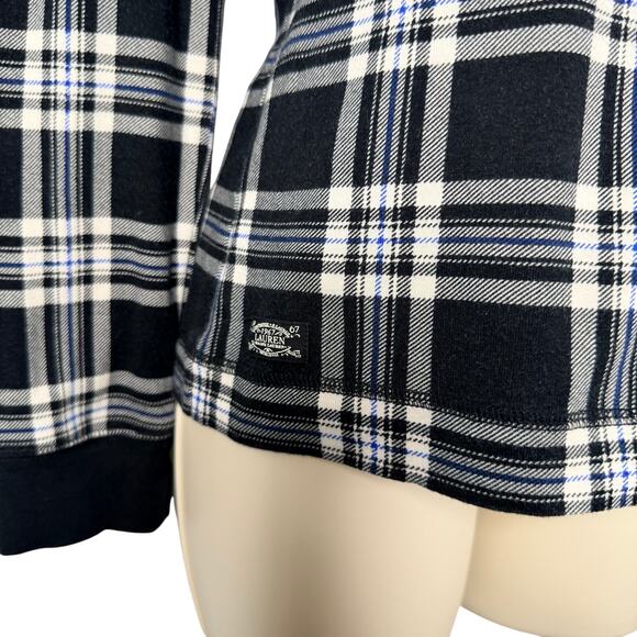 Lauren Ralph Lauren T-shirt Womens Small Plaid Faux Suede Elbow Patch 3/4 Sleeve - Picture 5 of 9